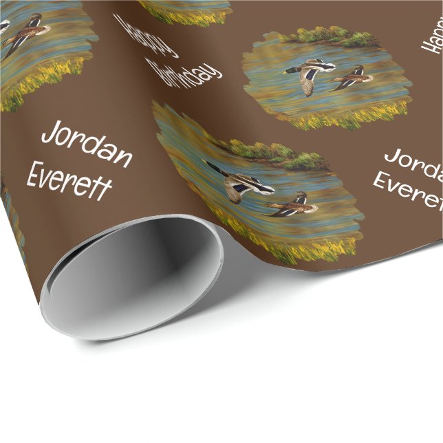 Papier Cadeau Canards-Majards Survolant L'Étang (Coin rond)