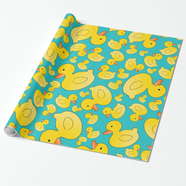 Papier Cadeau Canards mignons en caoutchouc de turquoise (Déroulé)