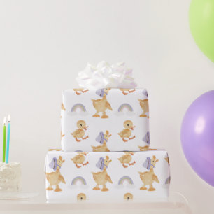 Papier Cadeau Canards vintages pour enfants, Arc en ciel