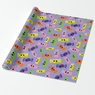 Papier Cadeau Candies d'Halloween colorées violet sans couleur d