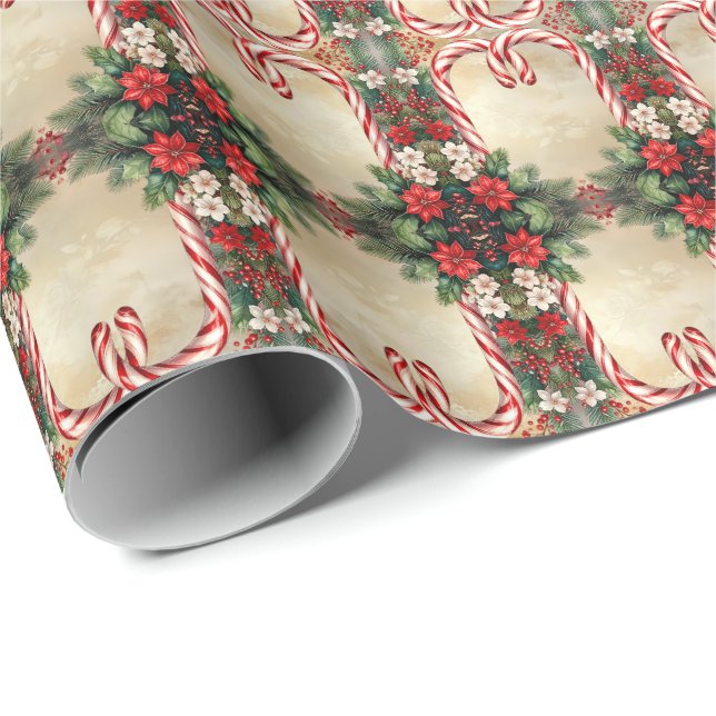 Papier Cadeau Candy Cane Christmas Holiday Wrapping Paper (Coin rond)