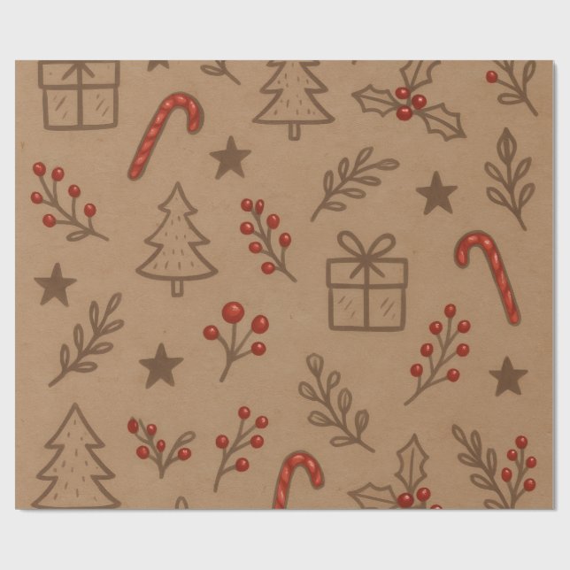 Papier Cadeau Candy Canes and Holly Christmas Paper (Plat)