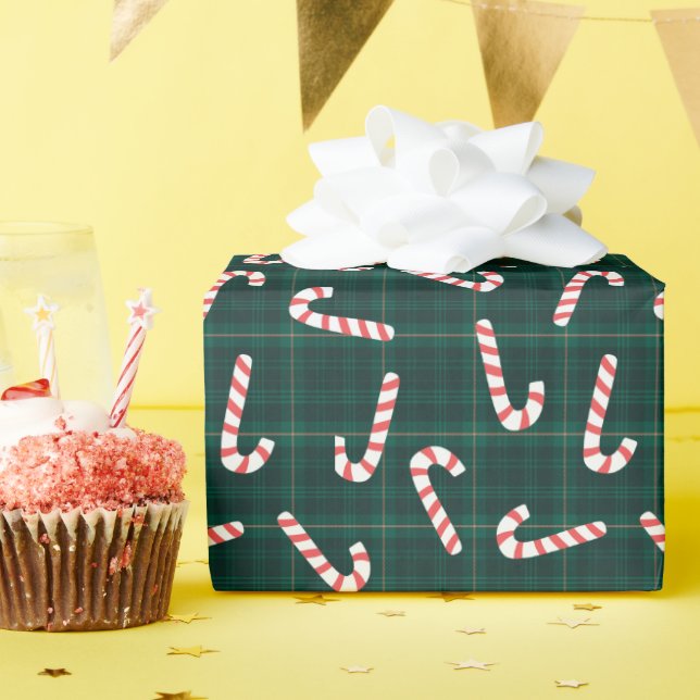 Papier Cadeau Candy Canes Plaids Custom Name  (Fête d'anniversaire)