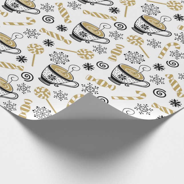 Papier Cadeau Candy de la Coupe du Café Blanc Noir de Noël (Coin)