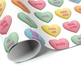Papier Cadeau Candy Love Hearts Motif des mots romantiques