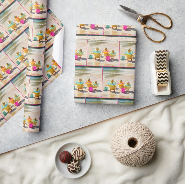Papier Cadeau Canettes Avec Jouets De Plage (Artisanat)