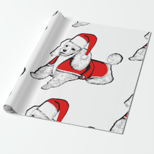 Papier Cadeau caniche de noël santa claus