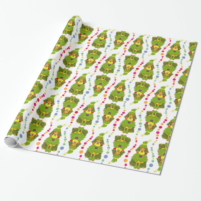 Papier Cadeau Caniche drôle d'arbre de Noël (Déroulé)