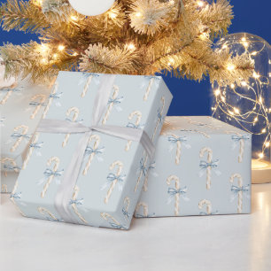 Papier Cadeau Canne à sucre de Noël crème Arc bleu Noël