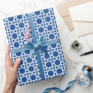 Papier Cadeau Canne bleue et blanche   Webbing en rotin