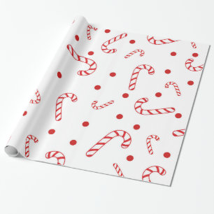 Papier Cadeau Canne de Noël Rouge Blanc à pois