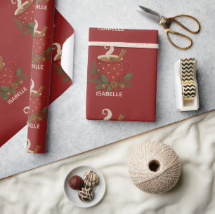 Papier Cadeau Caoutchouc de Noël de broderie rustique avec canne