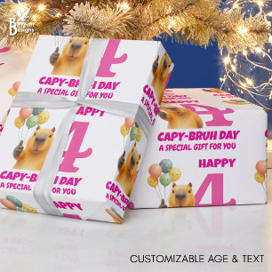 Papier Cadeau Capybara personnalisé JOYEUX CAPYBRUH JOUR 4ème An
