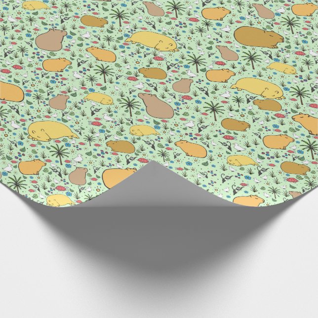 Papier Cadeau Capybaras en vert (Coin)