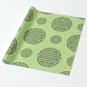 Papier Cadeau Caractère de longévité chinois Shou vert jade