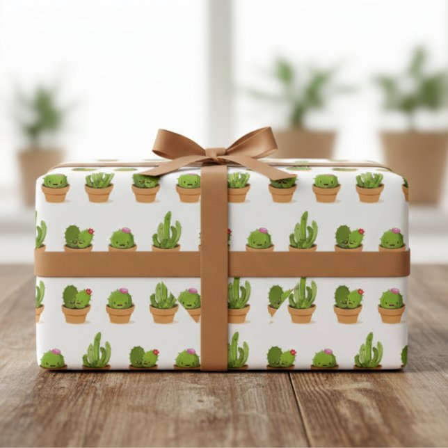 Papier Cadeau Caractères Cactus adorables Enveloppement Papier (Adorable Cactus Characters Wrapping Paper)