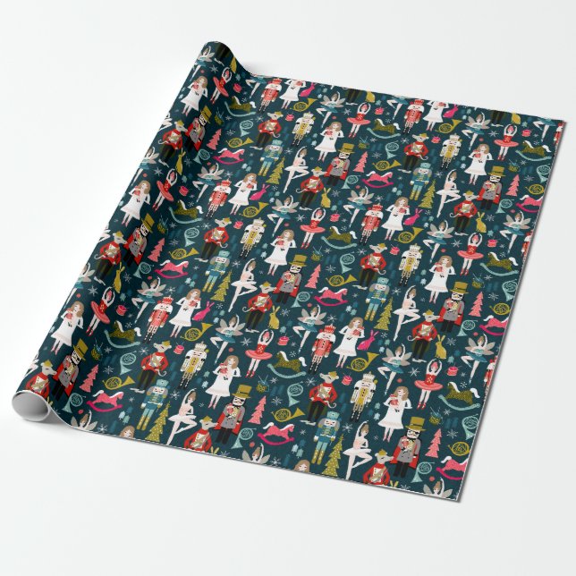 Papier Cadeau Caractères de ballet de cétacés - Marine (Déroulé)
