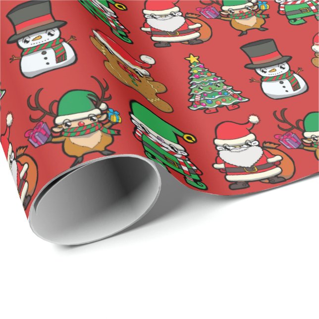Papier Cadeau Caractères de caricature de Noël mignonne Motif Ro (Coin rond)