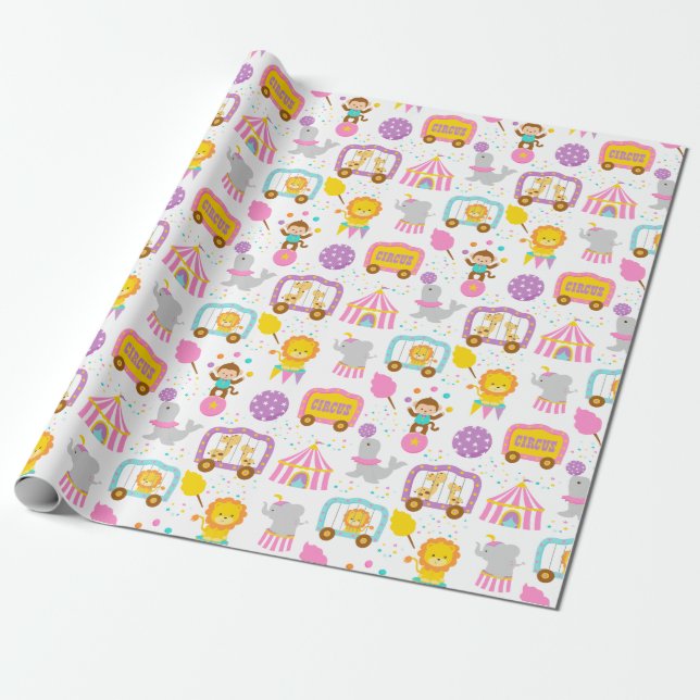 Papier Cadeau Caractères mignons de carnaval de cirque de rose (Déroulé)