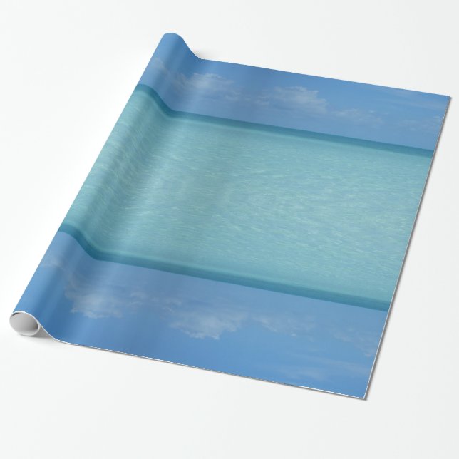 Papier Cadeau Caraïbes Horizon Tropical Turquoise Bleu (Déroulé)