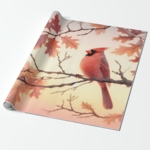 Papier Cadeau Cardinal aquarelle et Feuilles d'automne Découpage