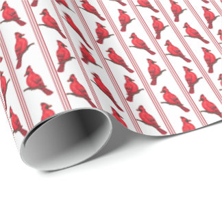 Papier Cadeau Cardinal Bird Stripes Wrapping Paper