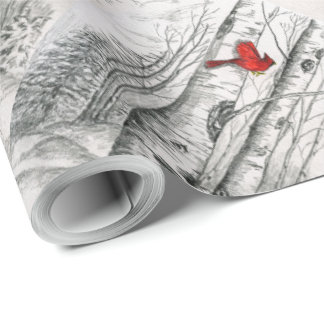 Papier Cadeau Cardinal dans l'enveloppe de cadeau en bois
