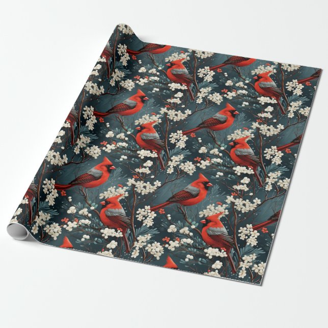 Papier Cadeau Cardinal de Noël (Déroulé)