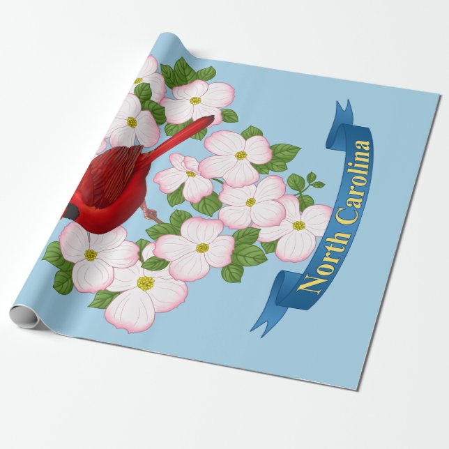 Papier Cadeau Cardinal d'État de Caroline du Nord Oiseau Dogwood (Déroulé)