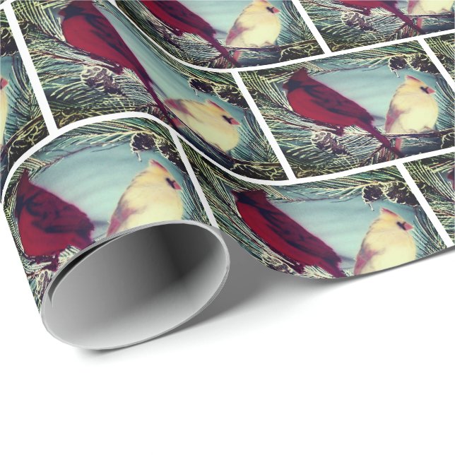 Papier Cadeau Cardinal Northern Red Bird Pair (Coin rond)