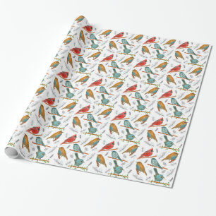 Papier Cadeau Cardinal Oiseaux Merles Charbonniers Gobemoucheron