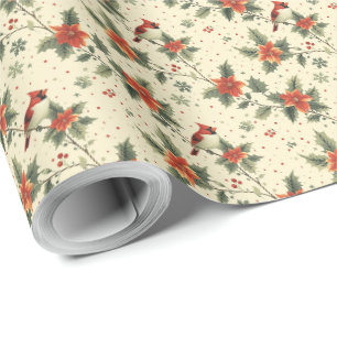Papier Cadeau Cardinal Poinsettia Enveloppement Cadeau de Noël