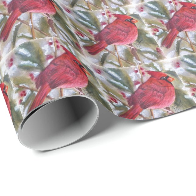 PAPIER CADEAU CARDINAL ROUGE DE NOËL (Coin rond)