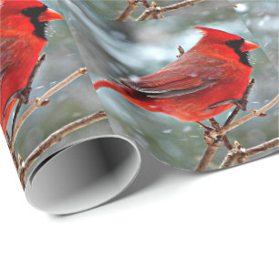 Papier Cadeau Cardinal rouge, fête hivernale des neiges