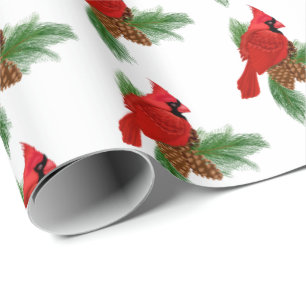 Papier Cadeau cardinal rouge sur pin