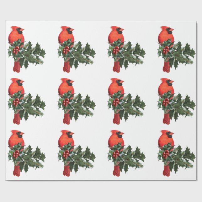Papier Cadeau Cardinal sur papier d'enveloppement Holly 3 (Plat)