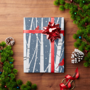Papier Cadeau Cardinaux rouges sur bouleau blanc