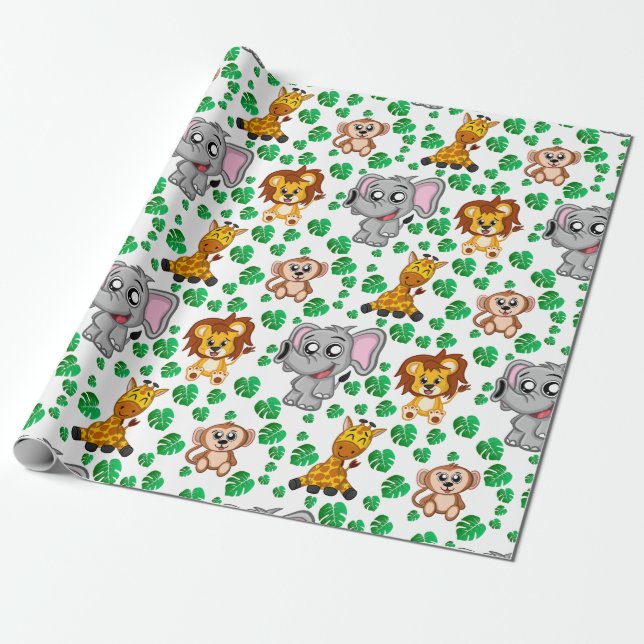 Papier Cadeau Caricature animale de Cute Safari Motif de la jung (Déroulé)