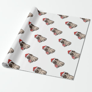 Papier Cadeau Caricature casquette mignonne du Carlin de Noël