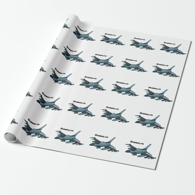 Papier Cadeau Caricature d'avion de chasse militaire (Déroulé)