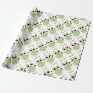 Papier Cadeau Caricature de chaton vert pâle