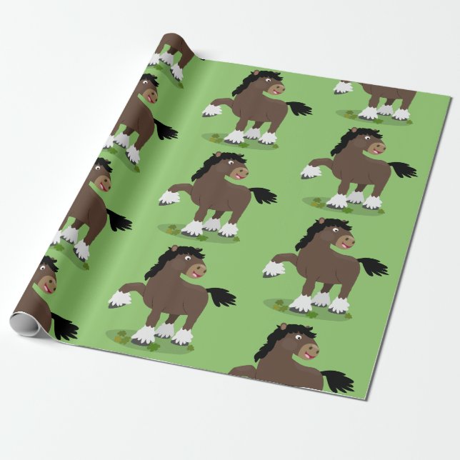 Papier Cadeau Caricature de cheval de trait de Cute Clydesdale (Déroulé)