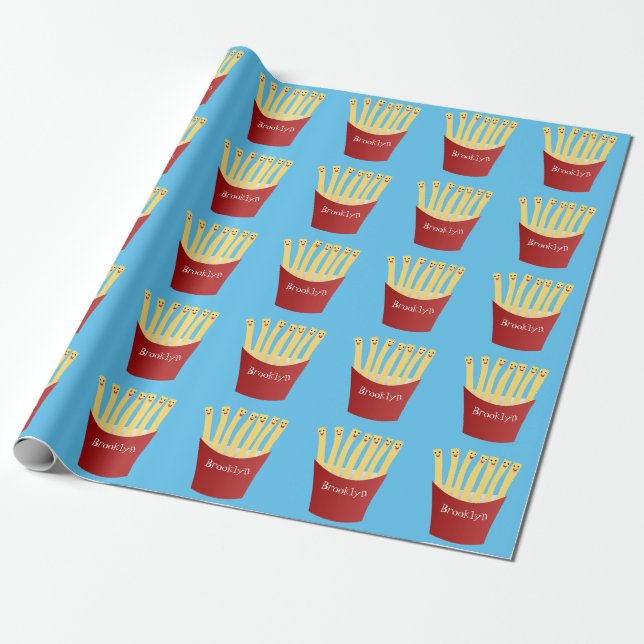 Papier Cadeau Caricature de frites Cute kawaii fast food (Déroulé)