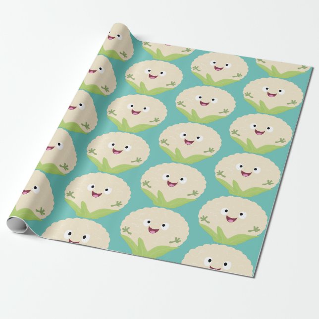 Papier Cadeau Caricature de légume de chou-fleur joyeux (Déroulé)