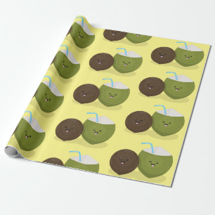 Papier Cadeau Caricature de noix de coco kawaii joyeux