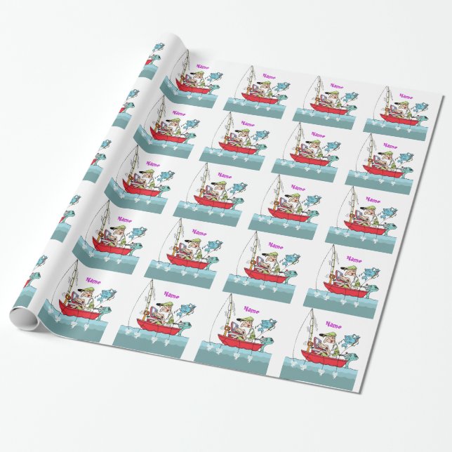 Papier Cadeau Caricature de pêche amusante personnalisée (Déroulé)