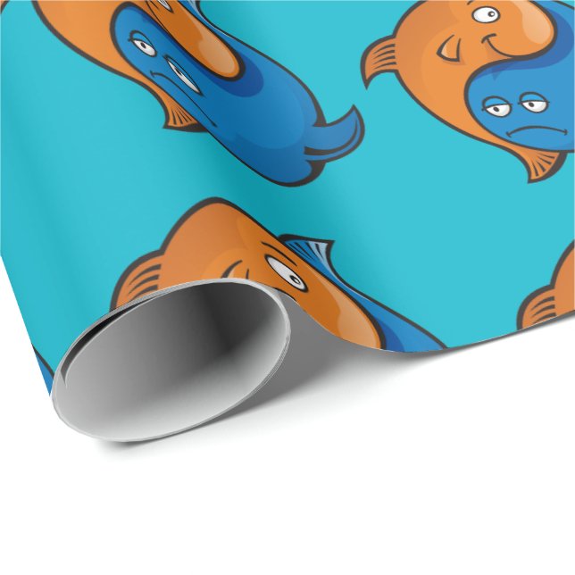 Papier Cadeau Caricature de poisson Yin Yang (Coin rond)