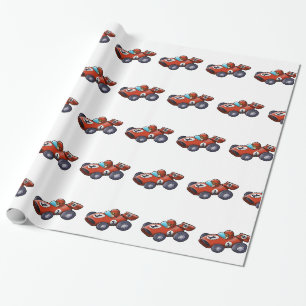 Papier Cadeau Caricature de voiture rouge classique pour enfants