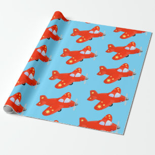Papier Cadeau Caricature de vol d'avion rouge mignon