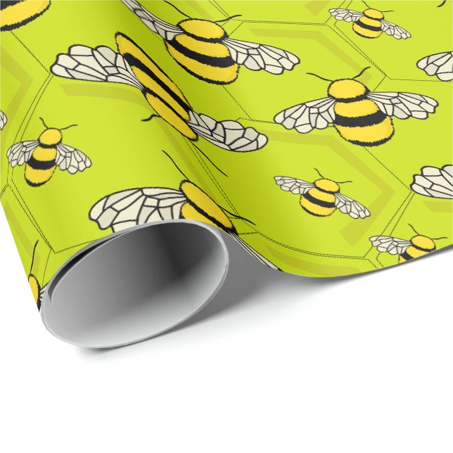 Papier Cadeau Caricature des abeilles sur Beehive mignonne (Coin rond)